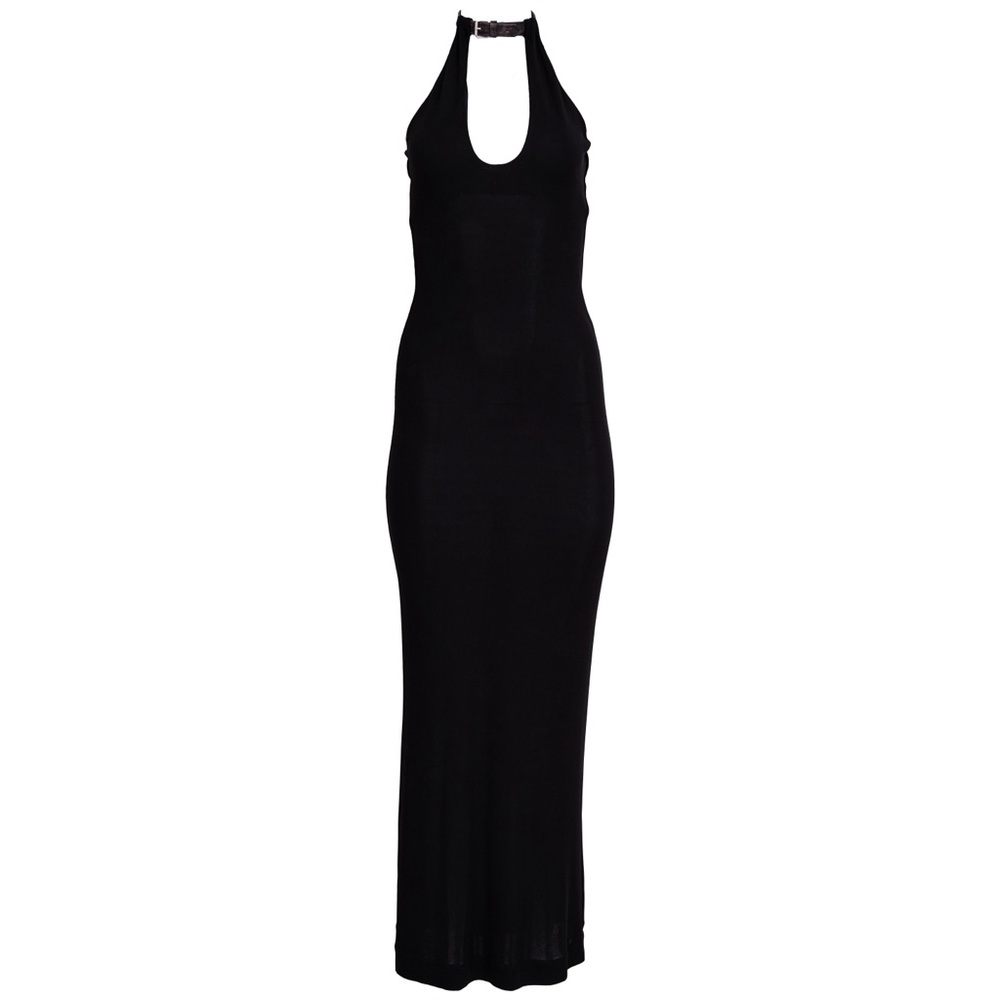 Jean Paul Gaultier Black Rayon Maxi Dress with Leather Choker – S/S 2001